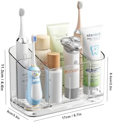 Toothbrush Holder for Bathroom Wall Mounted, 5 Slots Acrylic Toothbrush and Toothpaste Organizer Removable Dividers, Large Capacity Electric Toothbrush Holder for Family Bathroom Accessories, Clear