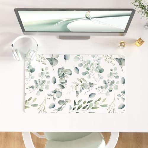 Leather Large Mouse Pad, Office Desk Mat, 23.6"x13.8", Eucalyptus Leaves