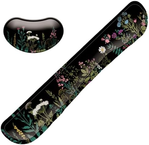 Keyboard Wrist Rest Mouse Wrist Support Set, Memory Foam Wrist Rest Pad for Computer Laptop Keyboard Mouse, Ergonomic Wrist Cushion Support for Typing Pain Relief, Gaming Home Office, Flowers Grass