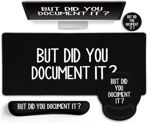 LIMKRIAN Black Mouse Pad Large Desk Mat Set, But Did You Document It Decor
