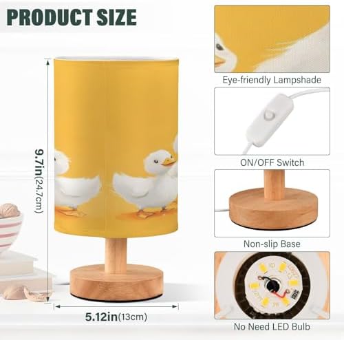 ALAZA White Duck Yellow Decor Bedside Table Lamp with USB Port for Bedroom Nightstand Office Desk LED Bulb Included