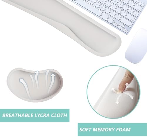 Keyboard Wrist Rest Mouse Wrist Support Set, Memory Foam Wrist Rest Pad for Computer Laptop Keyboard Mouse, Ergonomic Wrist Cushion Support for Typing Pain Relief, Gaming Home Office, White