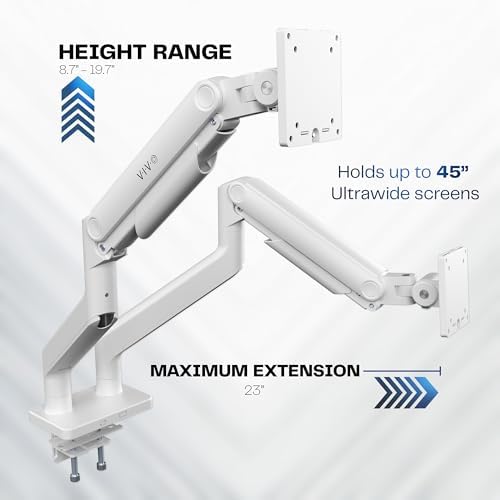 VIVO Heavy Duty Dual Ultra-Wide Monitor Tension Arm, Up to 45 inch Screens, Holds 44 lbs per Arm, Premium Desk Mount Monitor Stand for 2 Ultrawides, White, STAND-V200VW