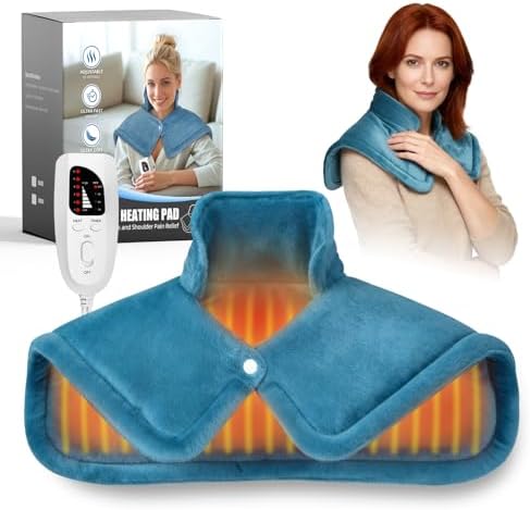 Weighted Heating Pad for Neck & Shoulders - 6 Heat Settings, 4 Timers, Auto Off - Electric Heating Pad for Back Pain Relief - Gift for Women/Men, Mom/Dad, Birthday, Christmas