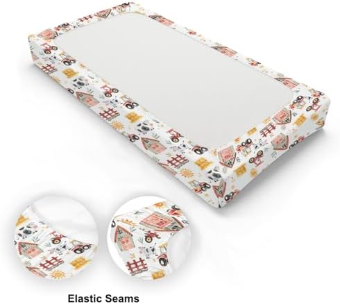 Watercolor Farm Life Cows Tractor Baby Changing Pad Cover, Unisex Farm Animals Nursery Diaper Changing Table Pad Mat Sheet for Boys Girls-16x32