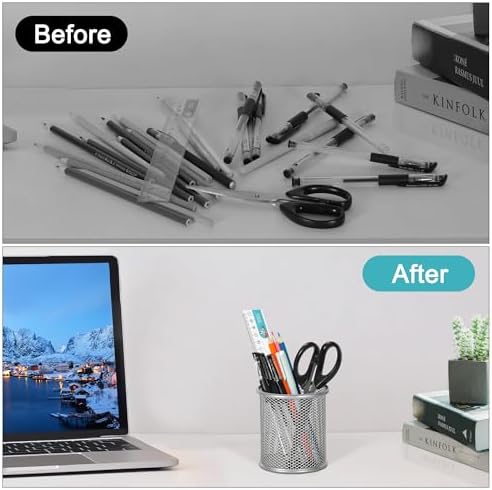 EasyPAG Pencil Holder for Desk, 2 Pack Metal Pen Organizer, Mesh Pencil Cup Organizer for Home, Office, Classroom, School, Silver