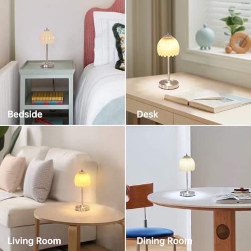 Shenmoyl Tulip Table Lamp with 5200mAh Battery & Touch Control, Cordless Small Table Lamp with 3 Colors, Dimmable Rechargeable Table Lamps for Living Room, Bedroom, Desk, Bedside (Creamy Yellow Tulip)