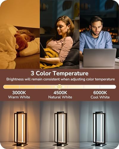 EDISHINE Modern LED Table Lamp, Minimalist Bedside Lamp, Walnut Wood Grain