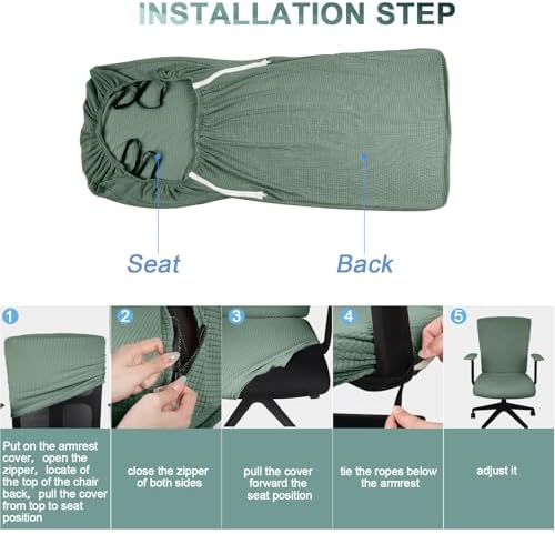 Tatuo 3 Pcs Computer Office Chair Armrest Cover, L, Waffle, Green