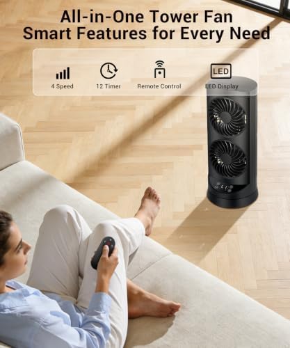 Tower Fan for Bedroom,24 ft/s Portable Desk Table Fan with Remote