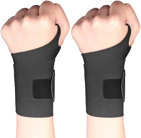 2 Pcs Ultra-Thin Wrist Brace Support for Carpal Tunnel, Pain Relief, Arthritis, Tendonitis, Elastic Wrist Wraps Right and Left Hands - Compression and Support for Fitness Enthusiasts (Black orange)