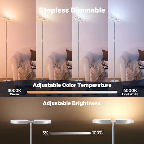 SIBRILLE Silver Gray RGBCW Floor Lamp, Bright Color Changing RGB Standing Lamp, Modern Stepless Dimmable LED Tall Lamp with Remote Control, 20W 3000-6000K Floor Lamps for Living Room, Bedroom, Office
