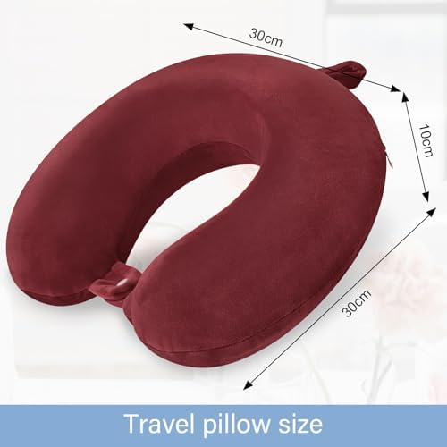 Travel Neck Pillow Memory Foam Neck Pillows for Travel, Dark Red