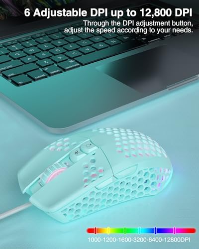 SOLAKAKA SM900 Green Wired Gaming Mouse with Honeycomb Shell,12800 DPI,7 Programmable Buttons,Lightweight Gaming Mice Ergonomic Computer Mouse Gaming for Windows/PC/Mac/Laptop Gamer