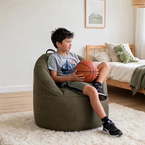 Big Joe Milano Lightweight Kids Bean Bag Chair, Dark Olive