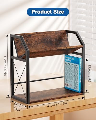 Desktop Bookshelf, Wooden Desk Shelf Organizer, Brown