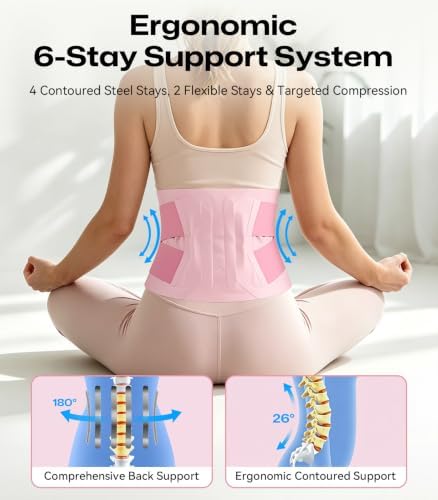 0.6mm Ultra Thin Back Brace with Back Pad for Lower Back Pain Pink XL