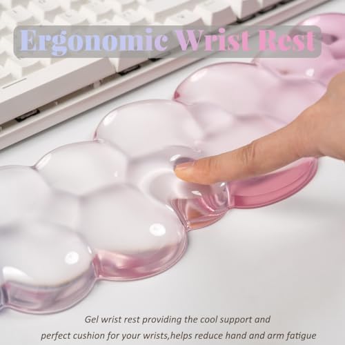 Gel Keyboard Wrist Rest Cloud Set, Clear Ergonomic Wrist Support and Arm Support Keyboard Rest for Typing Pain Relief, with Non-Slip Soft Washable Wrist Rest(Pink Blue)