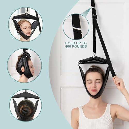 Neck Stretcher Cervical Traction Device for Home Use - Over The Door Cervical Neck Traction Device for Decompression Home Physical Therapy, Portable Neck Traction Device for Neck Pain (Black)
