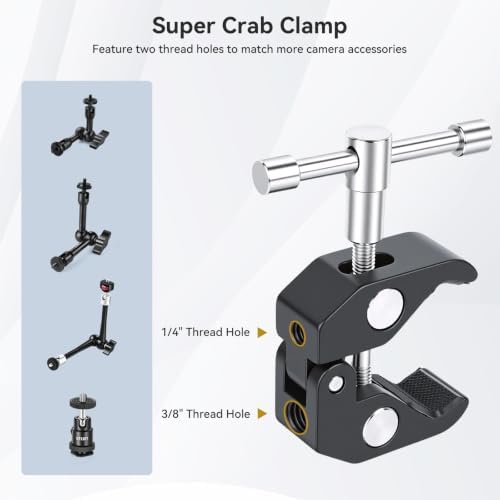 UTEBIT 13'' Magic Arm Camera Mount 360° Rotation 2-Sections Foldable Tabletop Holder with C-Clamp Overhead Camera Mount with 1/4" & 3/8" Screw Hole for DSLR, Digicam, Webcam, Microphone