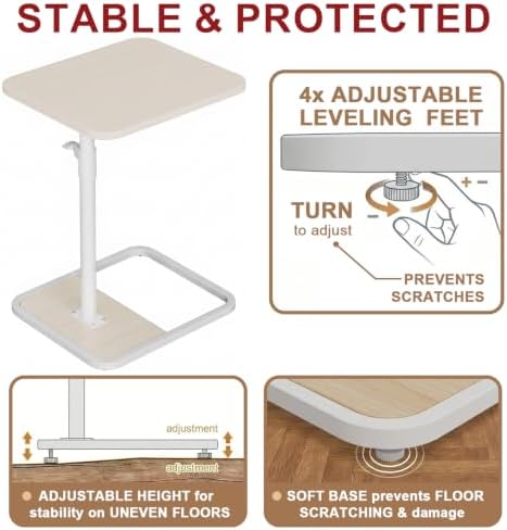 GOYLSER Large C Shaped End Table for Couch, Height Adjustable Rotatable Couch Tray Tables Sofa Table Tv Trays for Bedroom, Natural Wooden Swivel Side Table for Small Spaces