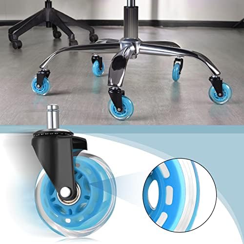 Hivexagon Office Chair Caster Wheels Replacement Set of 5, Heavy Duty Universal Quiet Rolling Casters 3 inch Fit Standard Office Chair for Hardwood Floors, Tiles and Carpet (Blue)