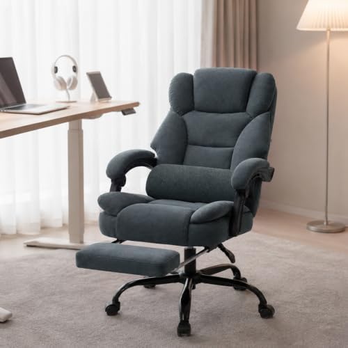 600LBS Executive Office Chair with FootRest for Heavy People High Back Ergonomic Gaming Chair with Lumbar Support Reclining Home Office Desk Chair with Pocket Spring Cushion Fabric (Gray)