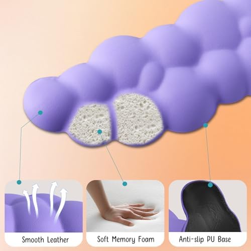 Keyboard Wrist Rest Mouse Wrist Support Set, Cloud Keybroad Wrist Rest Pad with Non-Slip PU Base, Memory Foam Wrist Rest for Pain Relief Computer Laptop Gaming Home Office, Purple