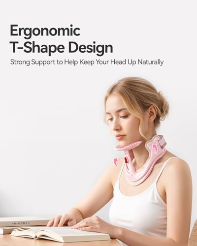 Neck Posture Corrector, Adjustable Cervical Collar for Pain Relief, Pink