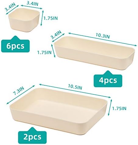 Set Of 12 Beige Color Plastic Desk Drawer Organizers For Makeup Bathroom Office Kitchen Vanity Drawer Storage Box Container
