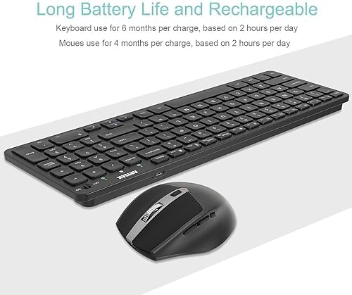Arteck 2.4G USB Wireless Keyboard and Mouse Combo Ultra Slim Compact Keyboard and Ergonomic Mouse for Computer Desktop PC Laptop and Windows 11/10/8/7 Build in USB-C Rechargeable Battery