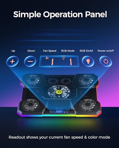 ChillCore Laptop Cooling Pad, RGB Lights Laptop Cooler 9 Fans for 15.6-19.3 Inch Laptops, Gaming Laptop Fan Cooling Pad with 8 Height Stands, 2 USB Ports - A21 Blue