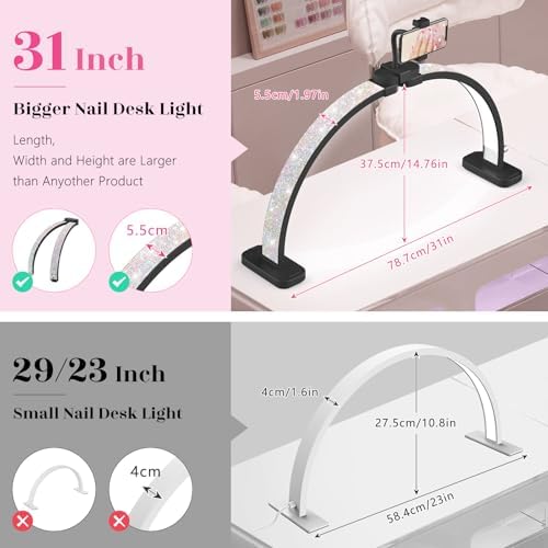 Half Moon Manicure Table Light: 31-inch Half Moon Light For Nail Desk