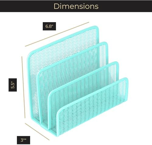 BLU MONACO Aqua Metal Mesh Letter Sorter for Desk| Modern Desk Organizer | Space-Saving Vertical Mail Holder | Office & Home Paper Organizer | Outgoing Mail Holder