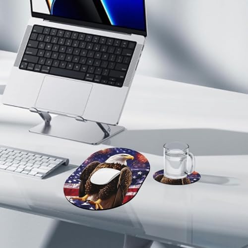 Small Mouse pad, Portable, Waterproof Non-Slip Rubber Bottom, Suitable for Wireless Mouse, Laptop Keyboard Tray for Both Men and Women, Office Travel 7.1x10.6in，Bald Eagle American Flag