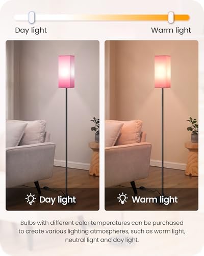 2 Pack Floor Lamp, Pole Lamp with Foot Switch, Modern Standing Lampshade, Minimalist Freestanding Lamp (Bulb Not Included), for Living Room, Bedroom Office, Black and Pink P07LDP205