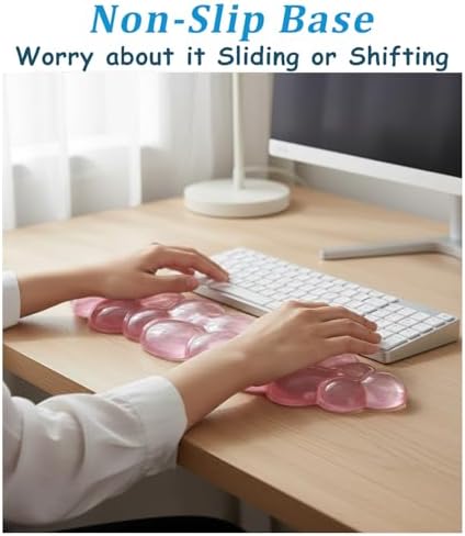 Gel Cloud Wrist Rest Set, Clear Gel Cloud Keyboard Wrist Rest with Non-Slip Base, Ergonomic Wrist Support for Typing Pain Relief, Cute Wrist Pad for Office, Gaming, Computer, Laptop - Pink