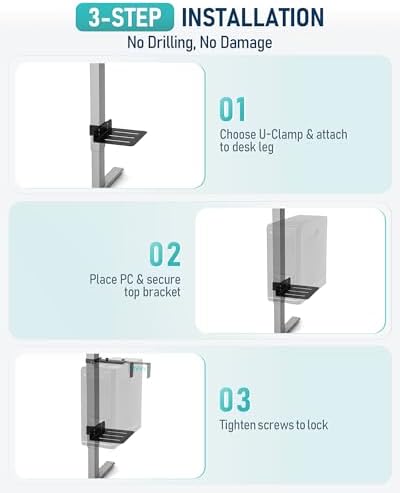 TOPSKY Under Desk PC Mount No Drill CPU Holder 50 lb Capacity