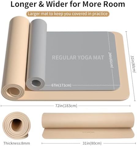 Extra Wide & Thick 8mm Yoga Mat, 72"x31.5"