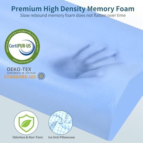 Memory Foam Pillows Neck Pillow for Pain Relief, Ergonomic Cervical Pillow Neck Shoulder Support Bed Pillow for Side Back Stomach Sleeper, Orthopedic Contour Pillow for Sleeping(Blue&White)