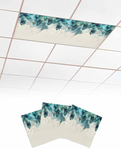 Peacock Feathers Magnetic Fluorescent Light Covers for Ceiling Lights 2 x 4 Feet,Teal Turquoise Blue Ombre Animal Office Classroom Kitchen Drop Ceiling Light Covers Filters Shade Panel 3 Packs