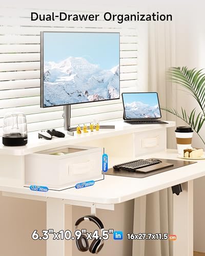 BIZUM Standing Desk with 2 Drawers Computer Desk-Stand up Desk Home Office Gaming Memory Desks C-Clamp Mount Compatible, 48x24 Inch White