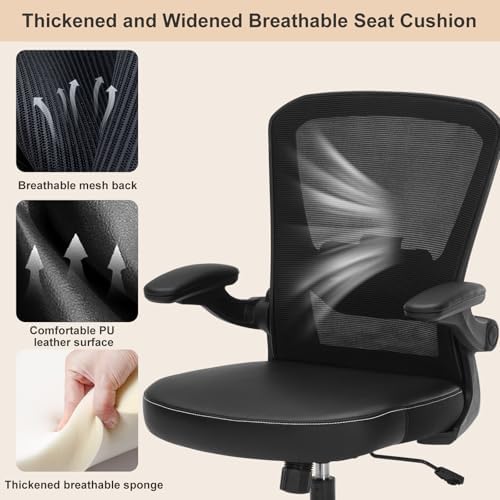 Drafting Chair Tall Office Chair with PU Leather Seat, 400lbs Ergonomic Standing Desk Chair with Lumbar Support,Counter Stool with Adjustable Footrest Ring & Flip-up Armrests,Black