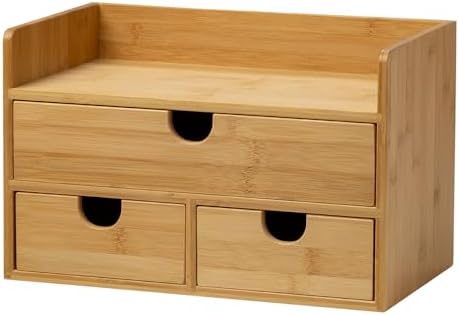 MEEDEN Bamboo Desk Organizer with Drawers: Storage Container with Shelf