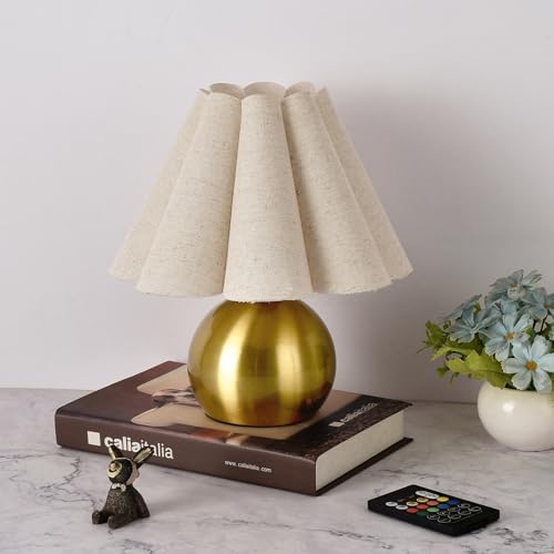 Ziqqeelam Rechargeable Cordless Small Table Lamp, Battery Operated Remote Control Gold Mini Table Lamps for Bedroom Nightstand, Cute Small Table Lamp for Small Spaces for Kitchen Counter, Bookshelf