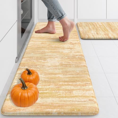 KIMODE Fall Decor Kitchen Mats Cushioned Anti Fatigue,Orange Aabstract Rugs
