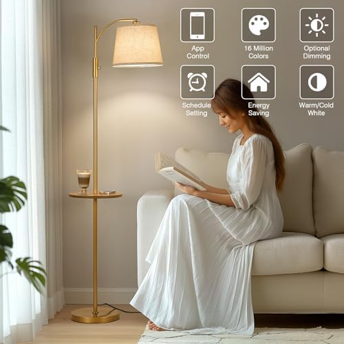 AIDENOEY Smart Floor Lamp with Side Table, Alexa & Google Assistant