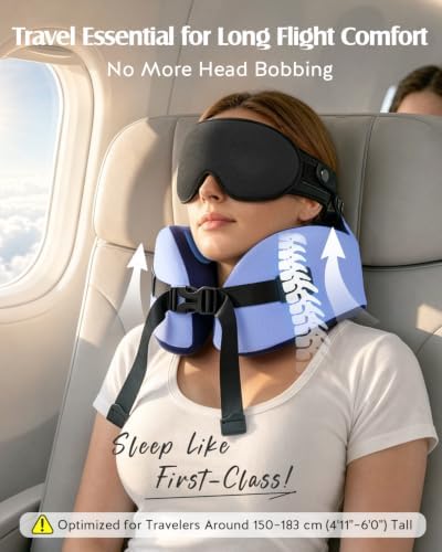 YFONG Travel Pillow with 3D Sleep Mask for Long Flights Airplane, Blue