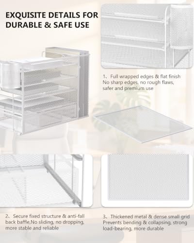 WALI Desk File Organizer, 5 Tier Desktop Paper Letter Tray Organizer with Drawer and 2 Pen Holders, Office Desk Accessories & Workspace Organizers for Office, Home Supplies(DO006DH-W), 1 Pack, White