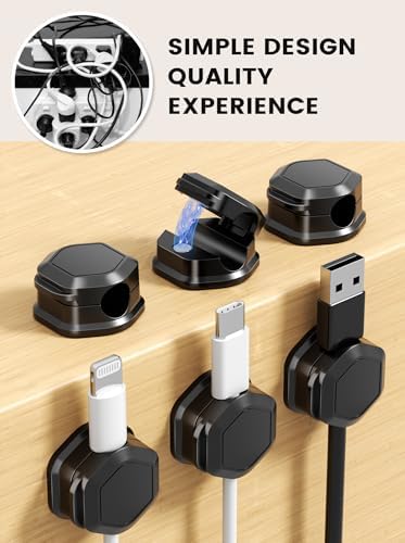 6 Pack Magnetic Cable Clips, Cable Smooth Adjustable Cord Organizer Holder, Hide Phone Charging Cable Keeper, Strong Adhesive Wire Charger Holder for Nightstand, Desk, Car, Office Supplies